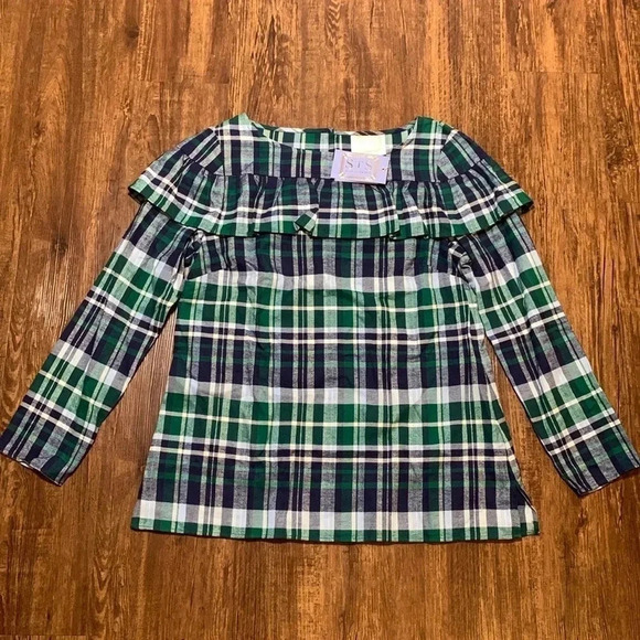 Sail to Sable Navy Plaid Top Long Sleeve Cotton Medium NWT - Picture 1 of 7